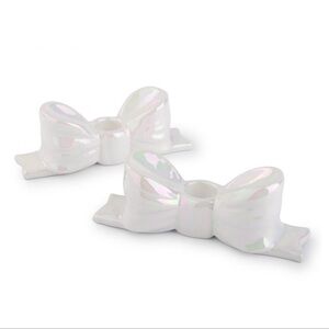 2pk Ceramic Bow Taper Candle Holders